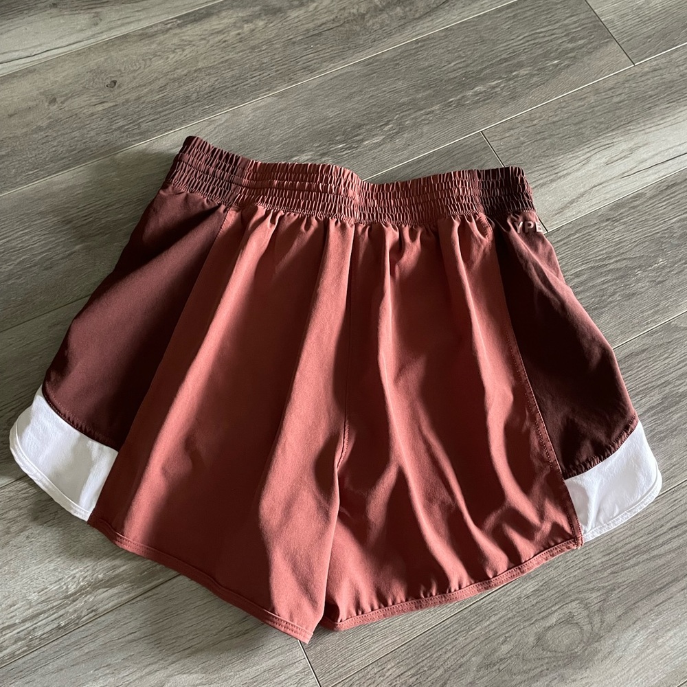 Abercrombie & Fitch Rust and Dark Maroon Athletic Shorts with White Trim - Picture 2 of 3